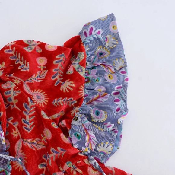 CeliaB Matilda Red Burnout Floral Tiered Ruffle Sleeve Midi Dress XS NWT - Picture 11 of 11